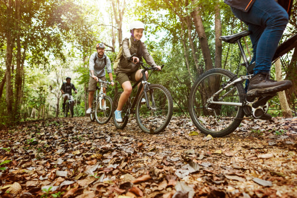 group-of-friends-ride-mountain-bike-in-the-forest-together group-of-friends-ride-mountain-bike-in-the-forest-together